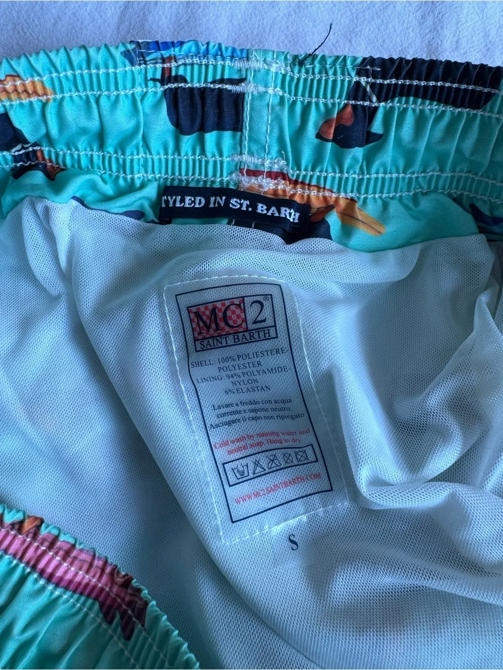 MC2 Saint Barth Aqua Swim Trunks with Multicolor Dachshund Surf Print - Picture 3 of 3